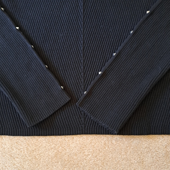 Zara Ribbed Knit Sweater Size Medium Black Crewneck Studded Chevron Pattern - Picture 10 of 12